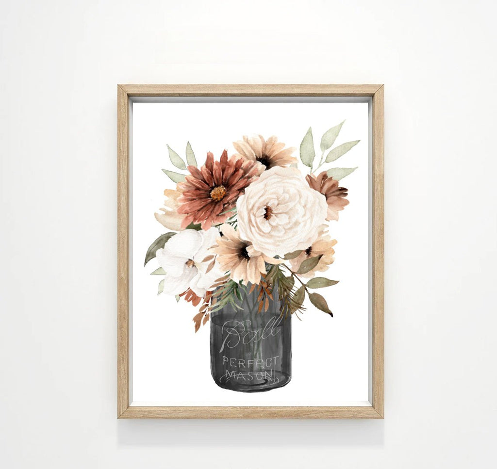 Fall Floral Bouquet Black Ball Mason - Lettered & Lined