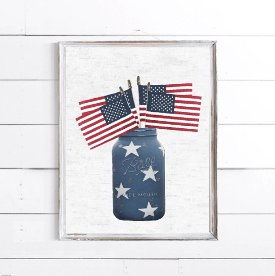 American Flags in Blue Star Mason Jar - Lettered & Lined