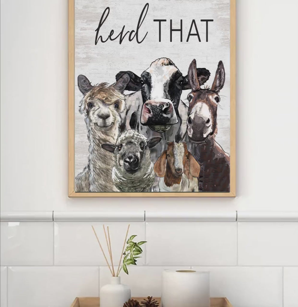 Animal Gang Artistic Herd That Custom Bathroom Wall Art Decor | Highland Cow Sheep Goat Llama Chicken Farm Farmhouse Funny Sign