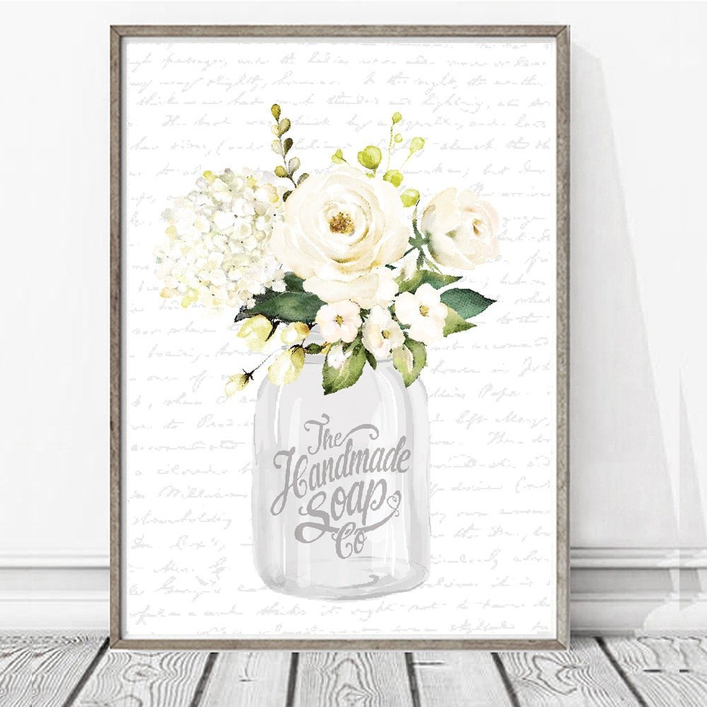 White Mason Jar White Floral The Handmade Soap Co - Lettered & Lined