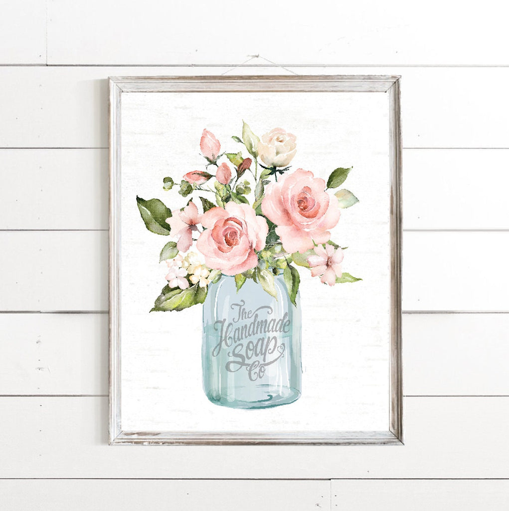 Blue Mason Rose Floral Jar The Handmade Soap Co Print 