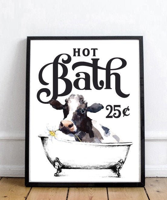 Hot Bath 25 Cents Watercolor Cow - Lettered & Lined