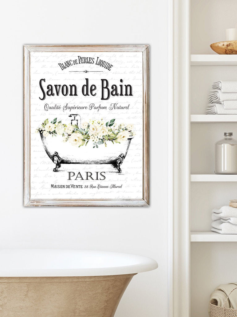 Savon de Bain French Soap White Floral Clawfoot Print 
