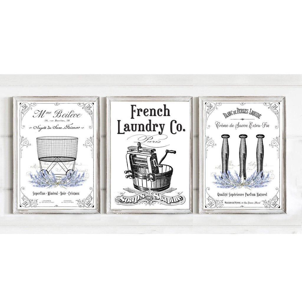 Set of 3 French Laundry Lavender Prints - Lettered & Lined