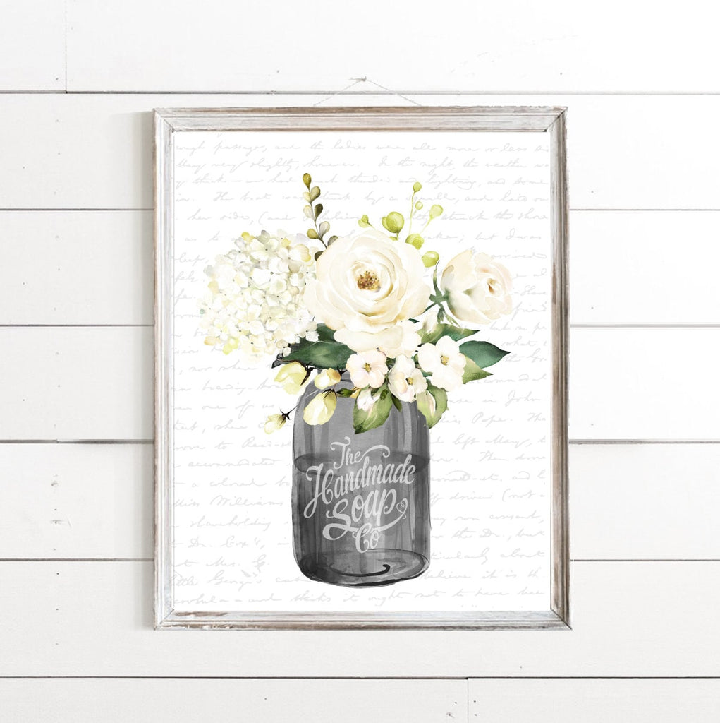 Black & White Mason Jar Floral The Handmade Soap Co Text Print 
