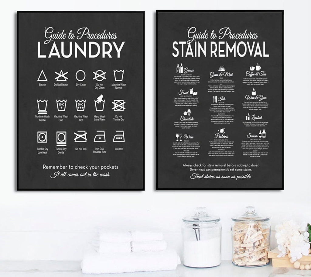Set of 2 Modern Laundry and Stain Removal Icons - Lettered & Lined