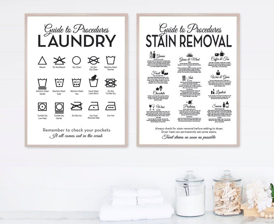 The Laundry and Stain Removal Icons' Modern PRINT SET - Lettered & Lined
