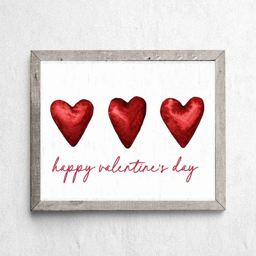 Happy Valentine's Day Three Hearts Print 