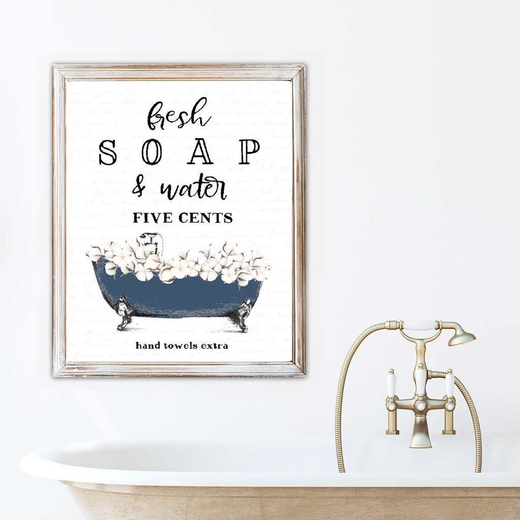 Navy Cotton Bathroom Set of Three Prints - Lettered & Lined