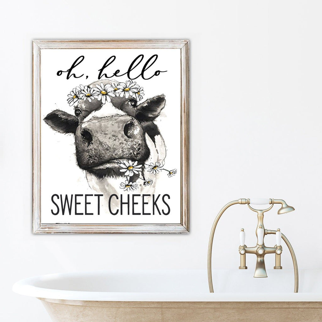 Oh Hello Sweet Cheeks Cow Illustration Daisies - Lettered & Lined