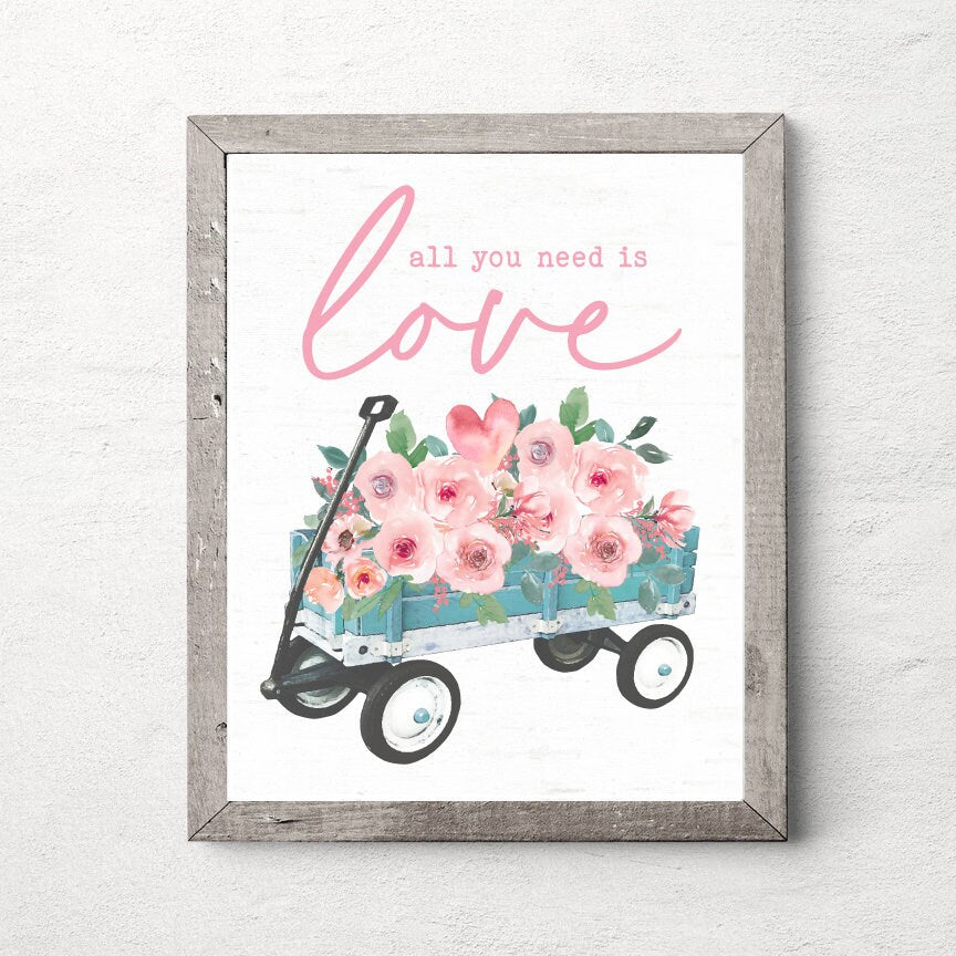 All You Need Is Love Blue Wagon Pink Floral Print 