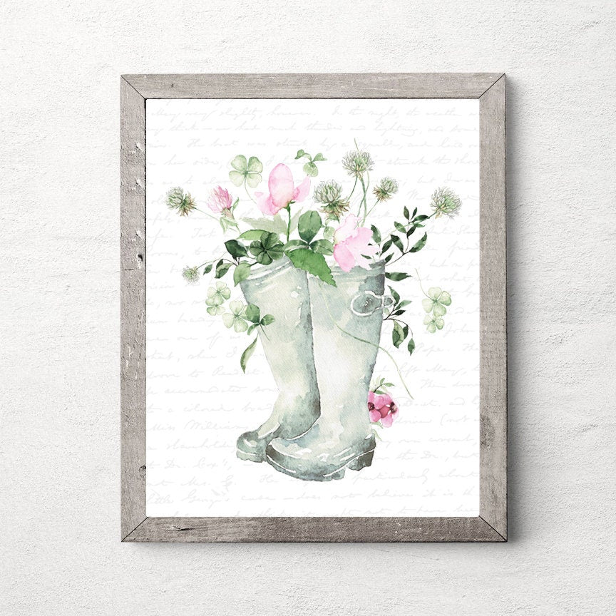 Rain Boots with Flowers & Clover Print 