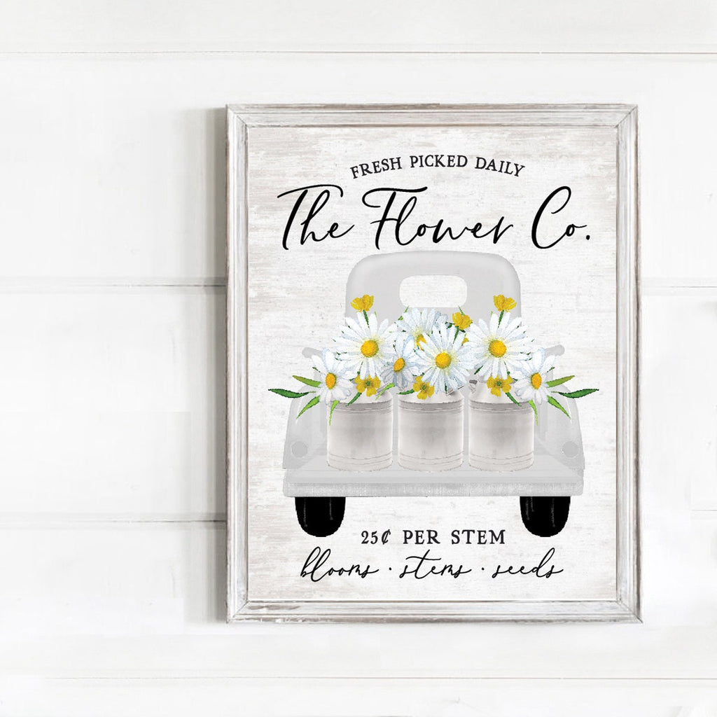 The Flower Co White Truck Daisies Print 