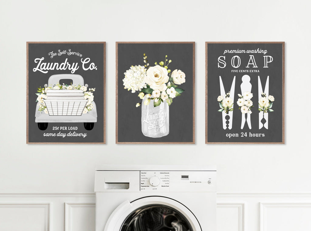 Set of 3 Chalkboard Laundry Wall Art: Laundry Co | Laundry Wall Decor | Farmhouse Laundry | Laundry Signs | Vintage Laundry | Wall Hanging