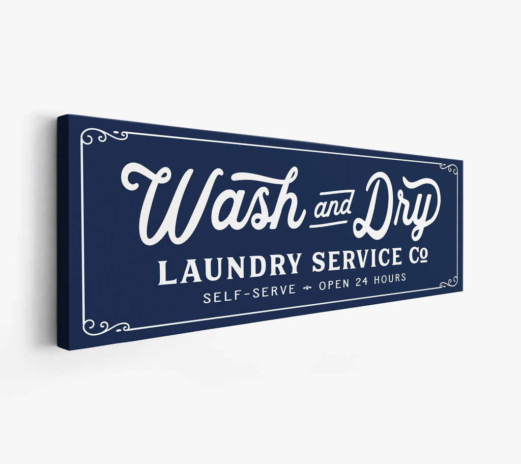 Navy Wash And Dry Laundry Service Co Canvas Sign - Lettered & Lined