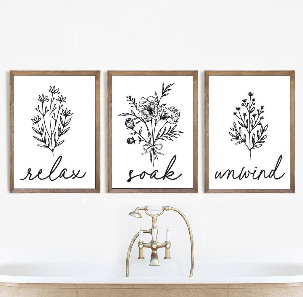 Relax Soak Unwind Floral Set of 3 Prints - Lettered & Lined