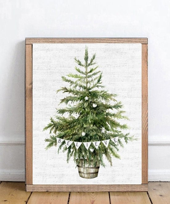 Christmas Tree Whiskey Barrel Believe - Lettered & Lined