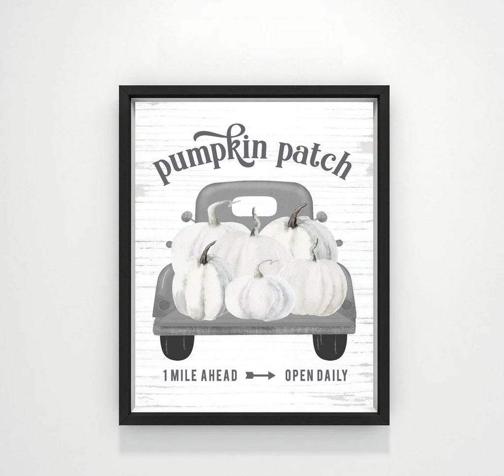 Pumpkin Patch Gray Truck White Pumpkins - Lettered & Lined