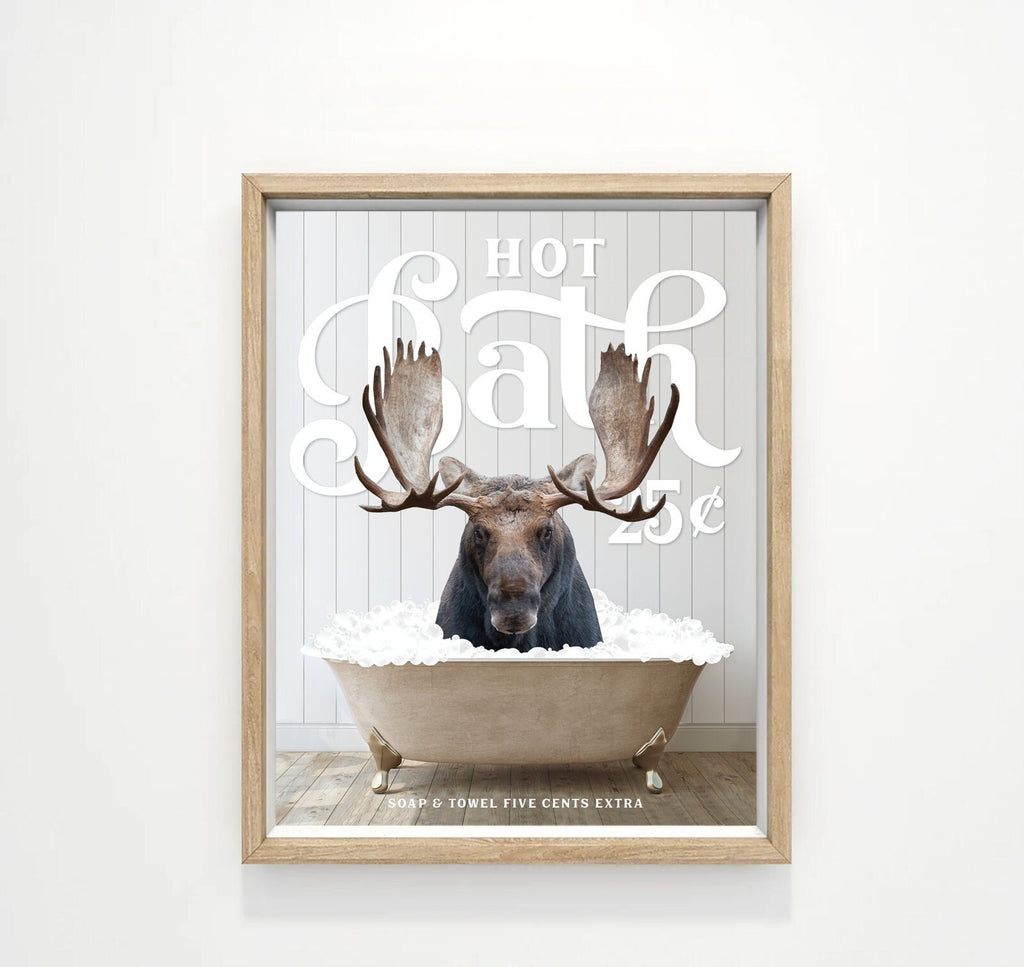 Moose Hot Bath 25 Cents Bathroom Wall Art Decor | Funny Bathroom Print | Cow Wall Art | Funny Bathroom Decor | Animal Wall Art