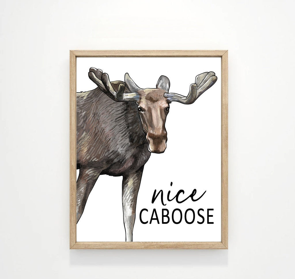 Nice Caboose Moose Illustration Custom Bathroom Wall Art Decor | Farmhouse Bathroom | Bathroom Vintage Wall Art | Funny Bathroom Sign