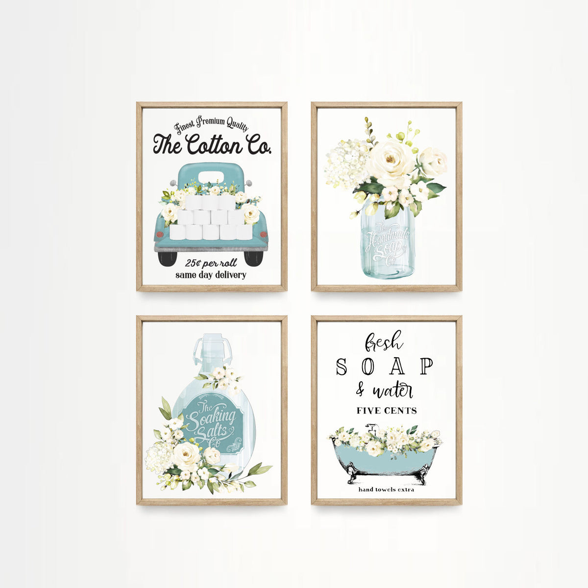 Set of 4 BLUE Bathroom Wall Art The Cotton Co Truck Custom Bathroom