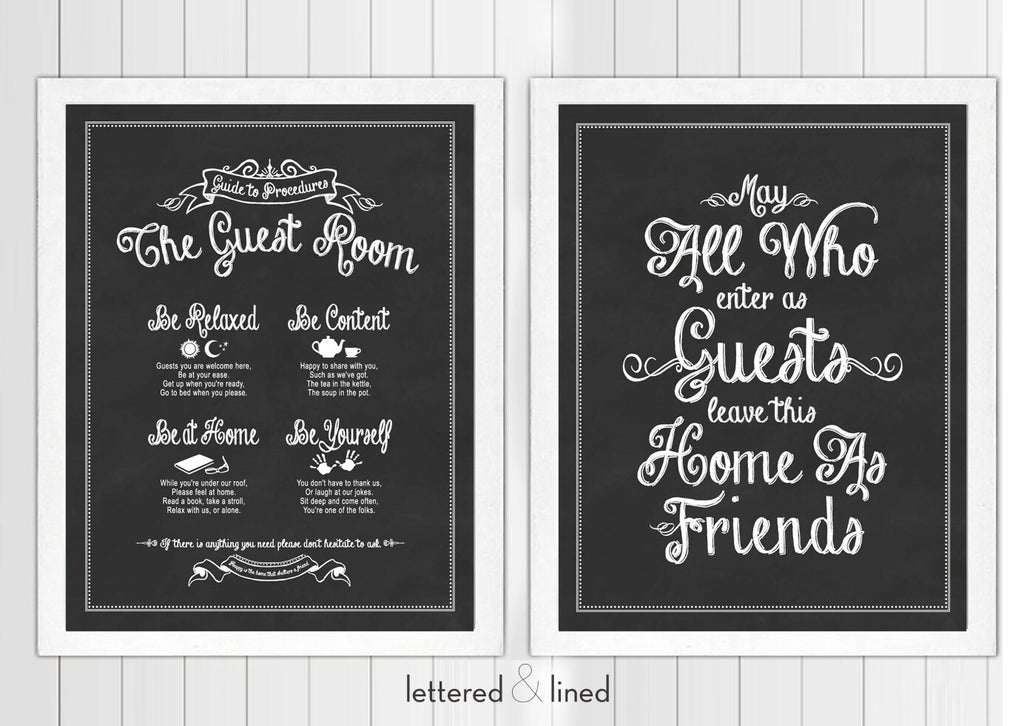 Guest Room Print Set: Guide To Procedures and May All Who Enter As Guests Leave As Friends 