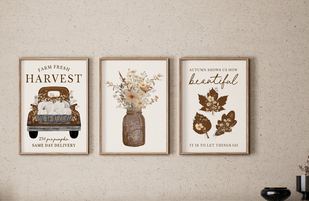 Set of 3 Fall Co Truck Bouquet Let Go Quote Wall Decor | Fall pumpkin decor | Fall Party Decor | Fall Room Decor | Halloween Home