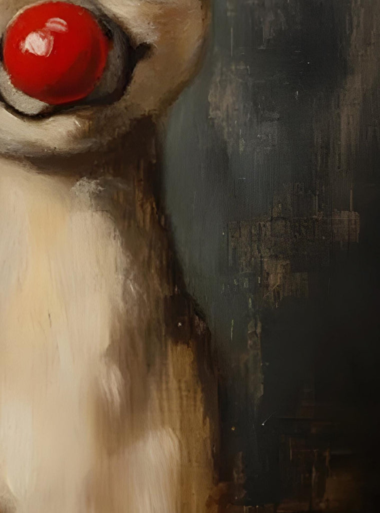 Rudolph Painting Reindeer Cute Print, Whimsical Deer Christmas, Red Nose Christmas Wall Art, Moody Vintage Rudolph Poster, Rustic Artwork