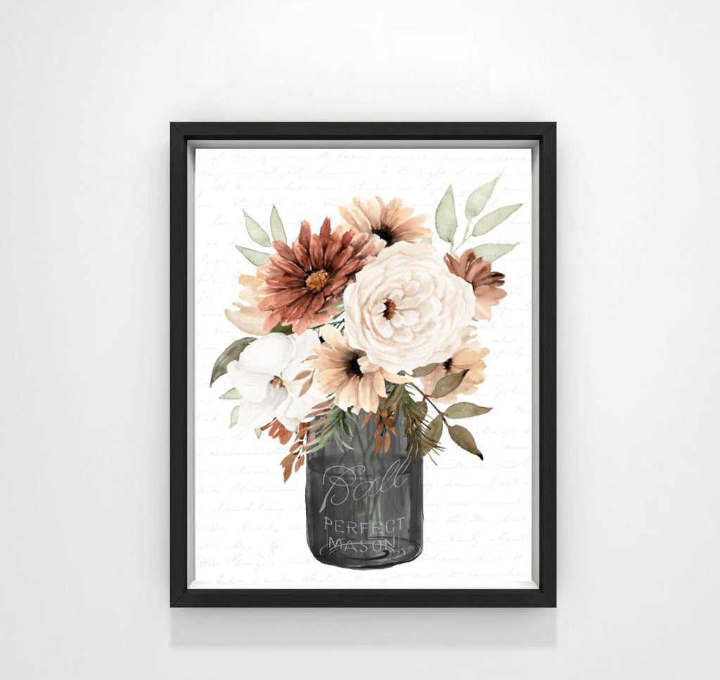 Fall Floral Bouquet Black Ball Mason - Lettered & Lined