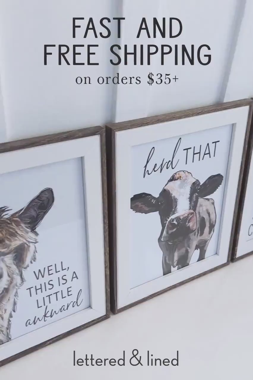 Set of 3 Custom Bathroom Art: Cow, Chicken, Dark Sheep Farm Animals Bathroom Wall Decor | Farmhouse Bathroom | Humor Funny Bathroom Sign