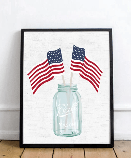 Two American Flags Blue Ball Mason Jar - Lettered & Lined