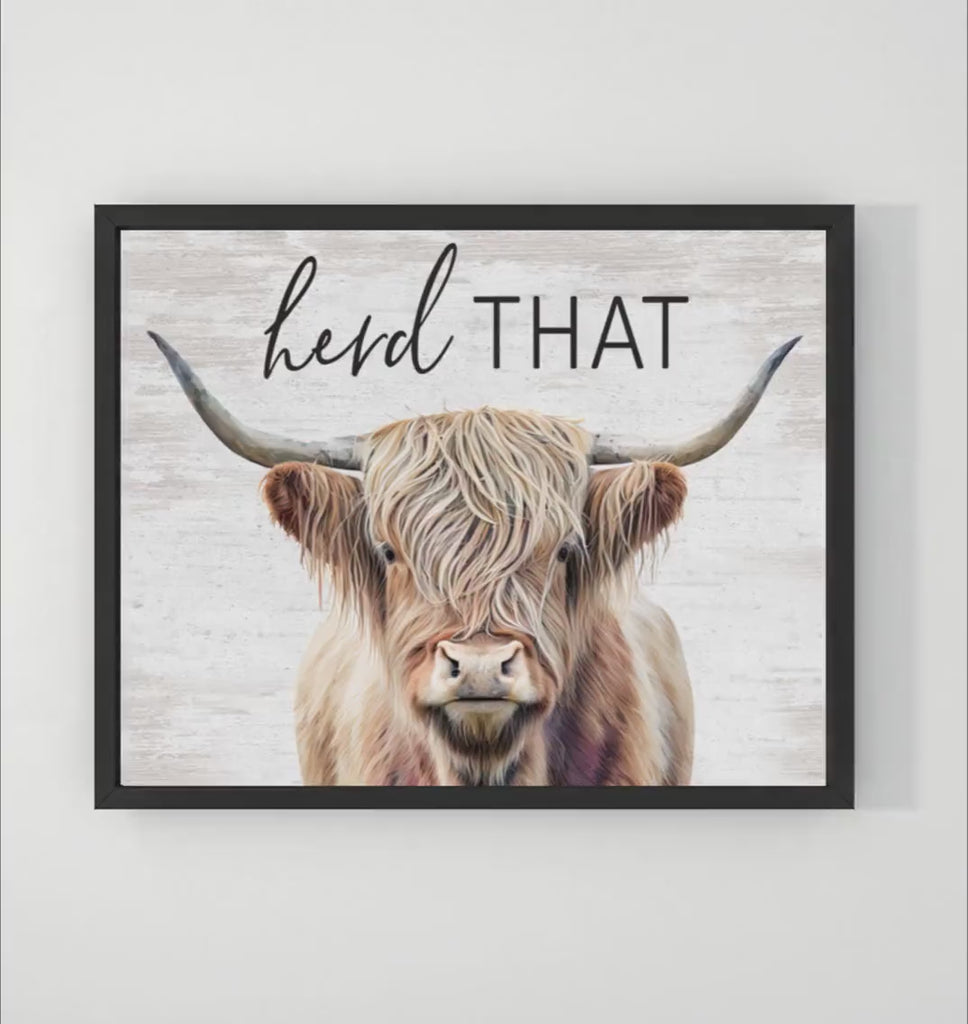 Herd That Highand Cow Illustration Custom Bathroom Wall Art Decor | Farmhouse Bathroom Decor | Vintage Wall Art Signs | Funny Bathroom Sign