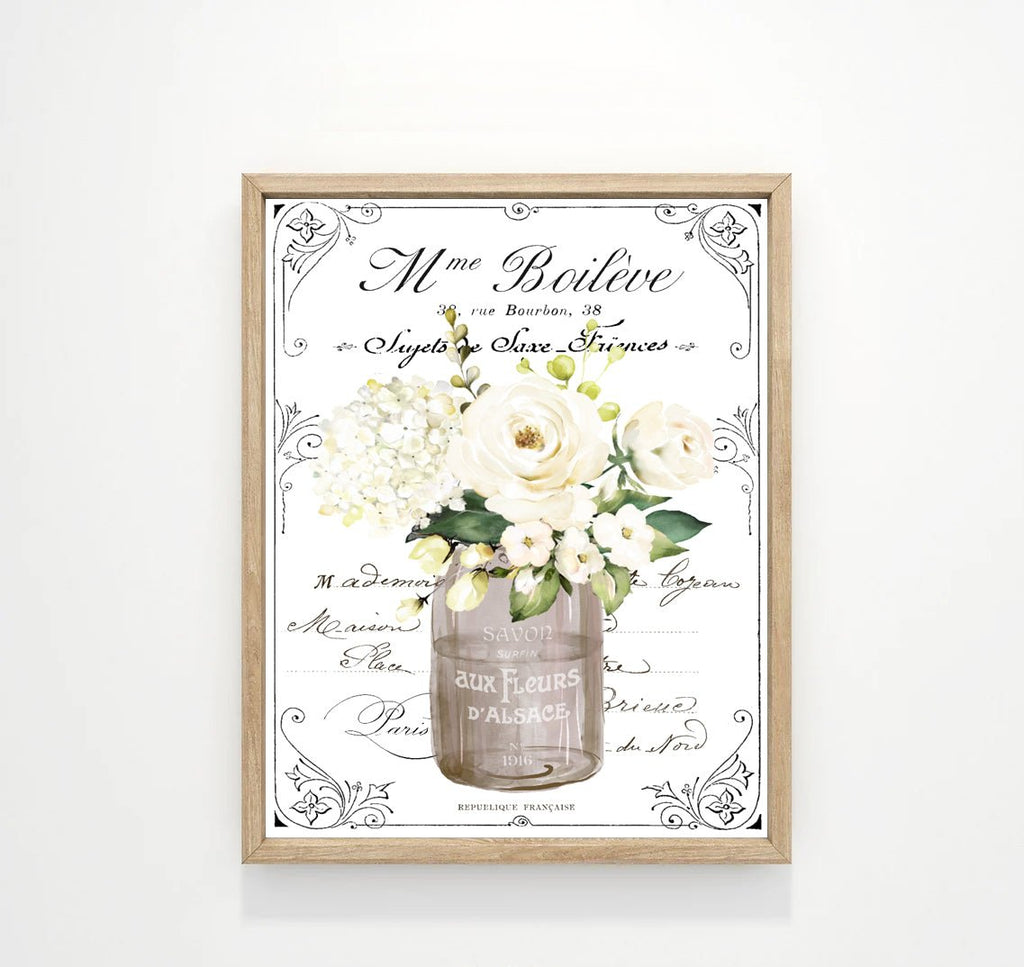 French Natural Mason White Floral - Lettered & Lined