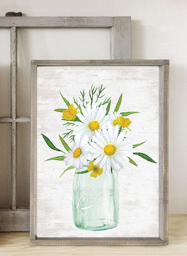 Green Ball Mason Daisy Bouquet - Lettered & Lined