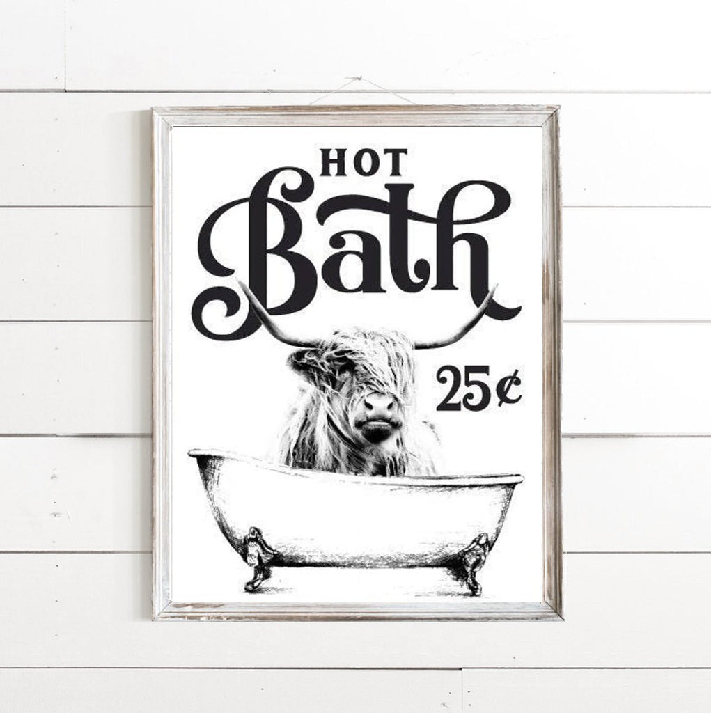 Hot Bath 25 Cents Highland Cow White Clawfoot - Lettered & Lined