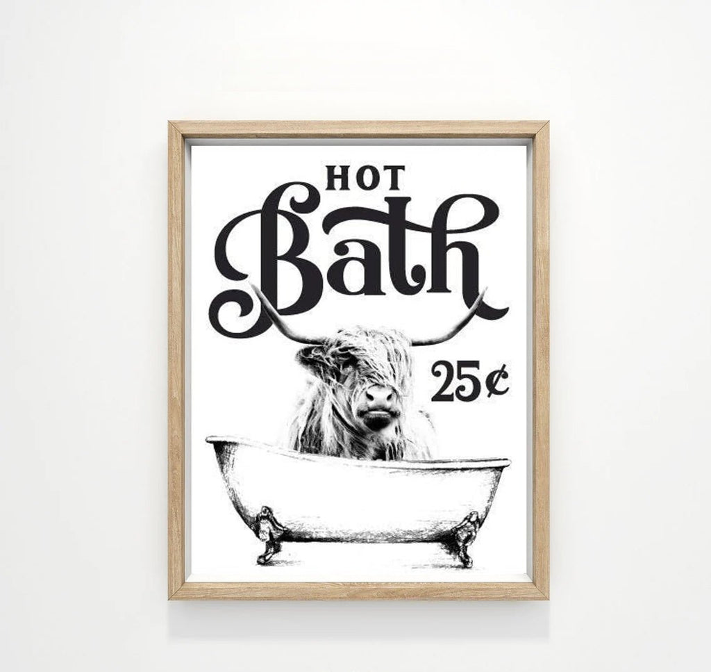Hot Bath 25 Cents Highland Cow White Clawfoot - Lettered & Lined
