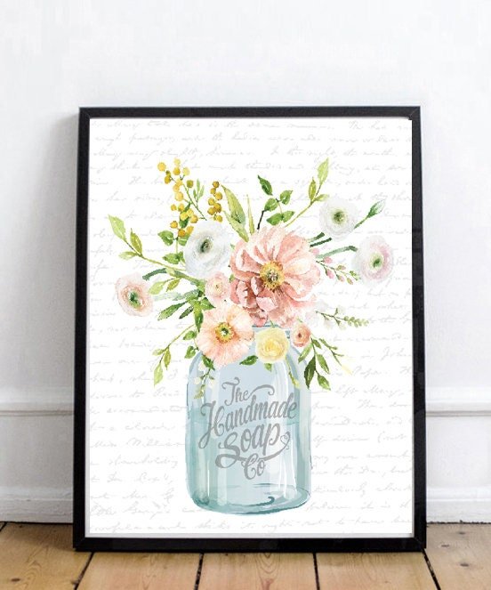 Blue Mason Jar Pastel Floral The Handmade Soap Co - Lettered & Lined