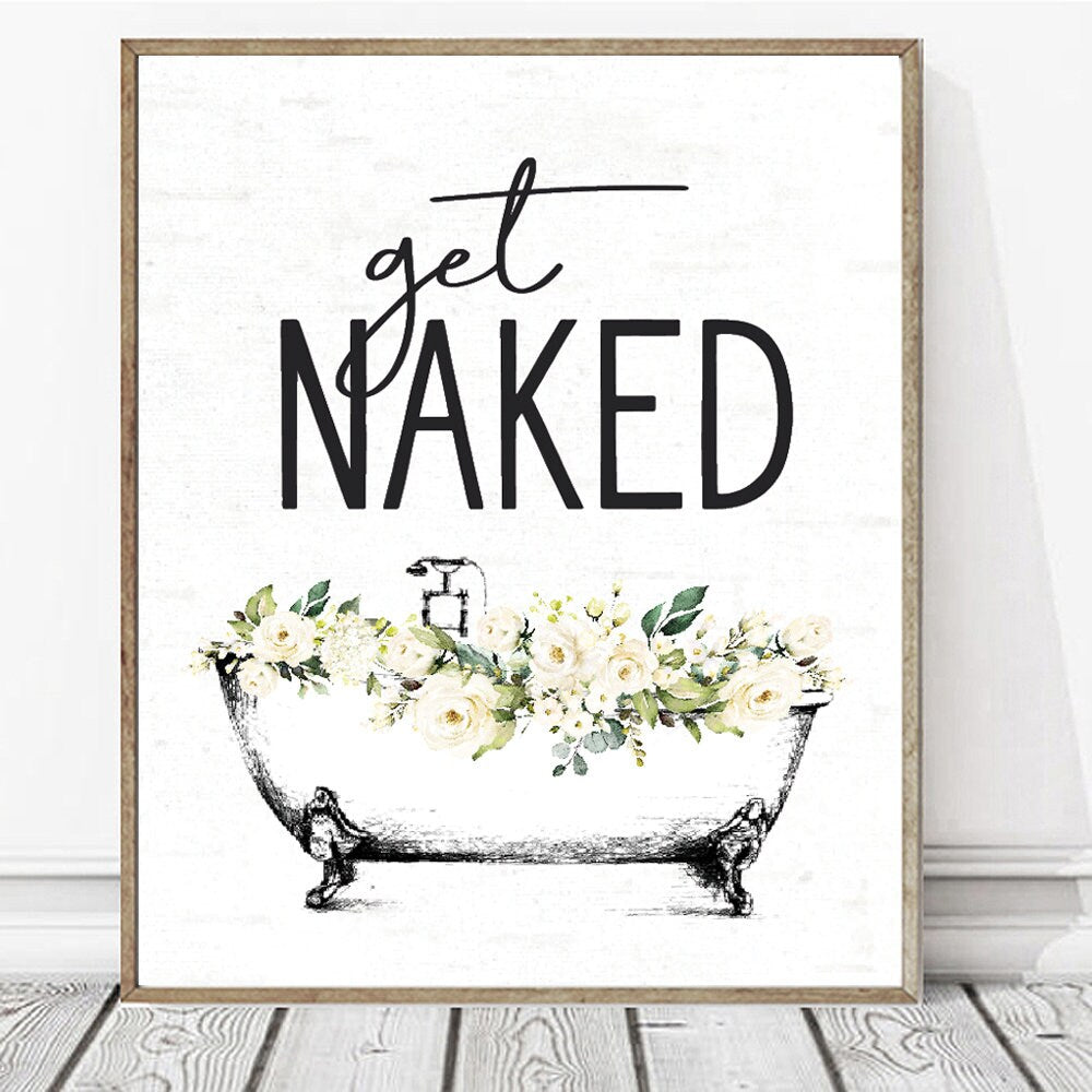 Get Naked Clawfoot Bathtub Flowers Floral Print 