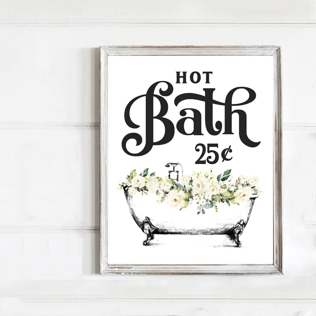 Hot Bath 25 cents White Floral Clawfoot Tub 