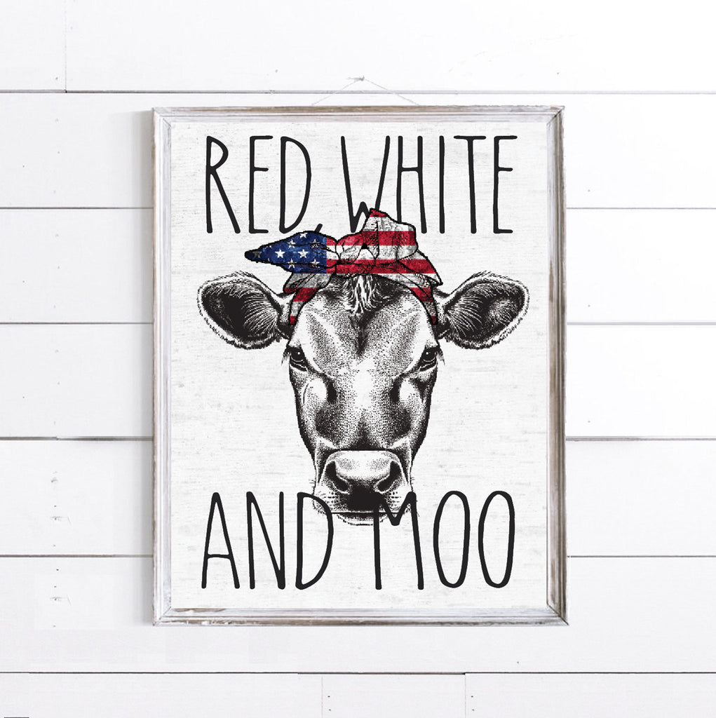 Red White & Moo Patriotic Cow Art Print 