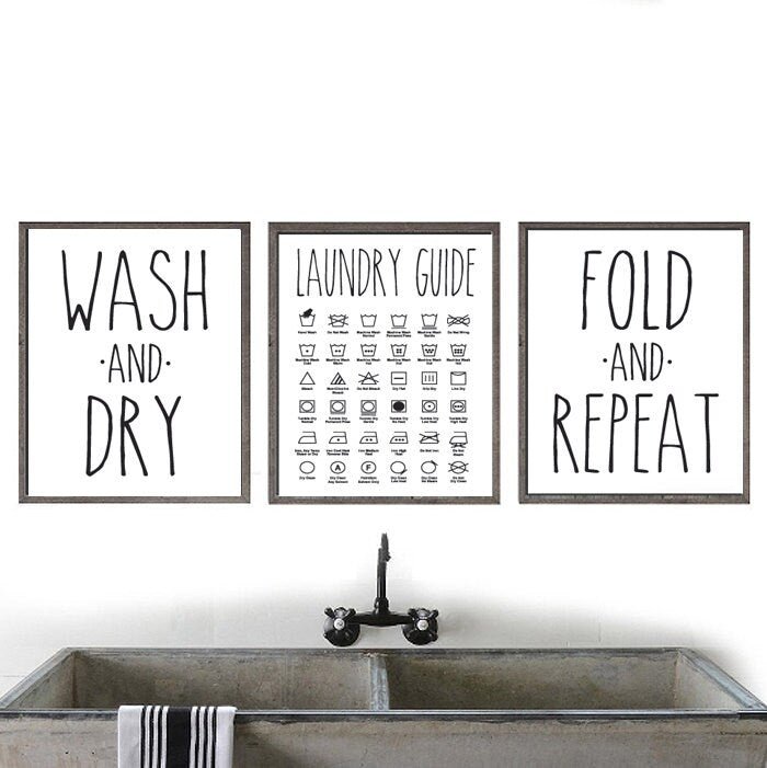 Set of 3 Farmhouse Laundry: Wash & Dry, Guide, Fold & Repeat - Lettered & Lined