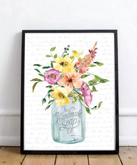 Blue Mason Jar Bright Floral The Handmade Soap Co - Lettered & Lined