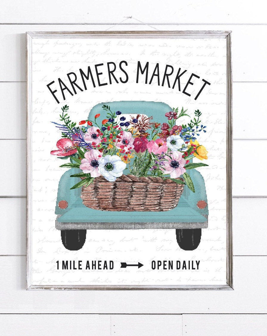 farmers-market-blue-truck-flowers-lettered-lined for Free Printable Farmers Market Sign Farmers Market Blue Truck Flowers - Lettered & Lined for Free Printable Farmers Market Sign