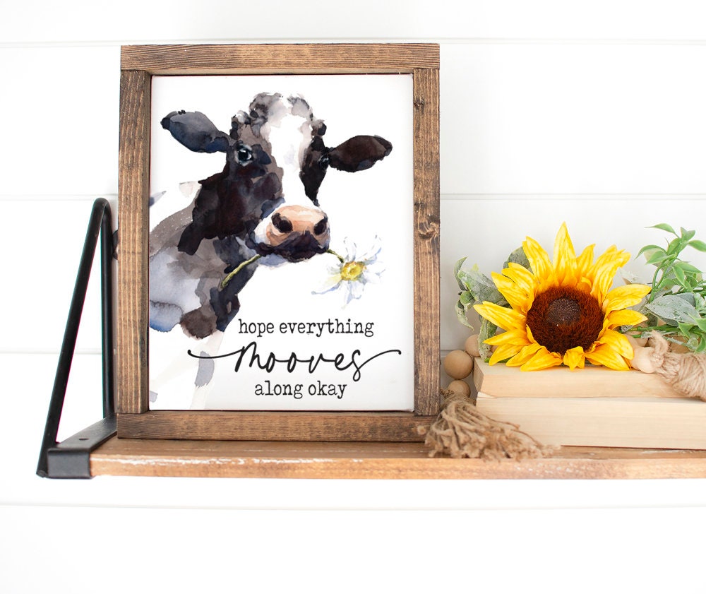 Hope Everything Mooves Along Okay Cow Custom Bathroom Wall Art Decor | Farmhouse Bathroom | Bathroom Wall Art Signs | Funny Bathroom Sign