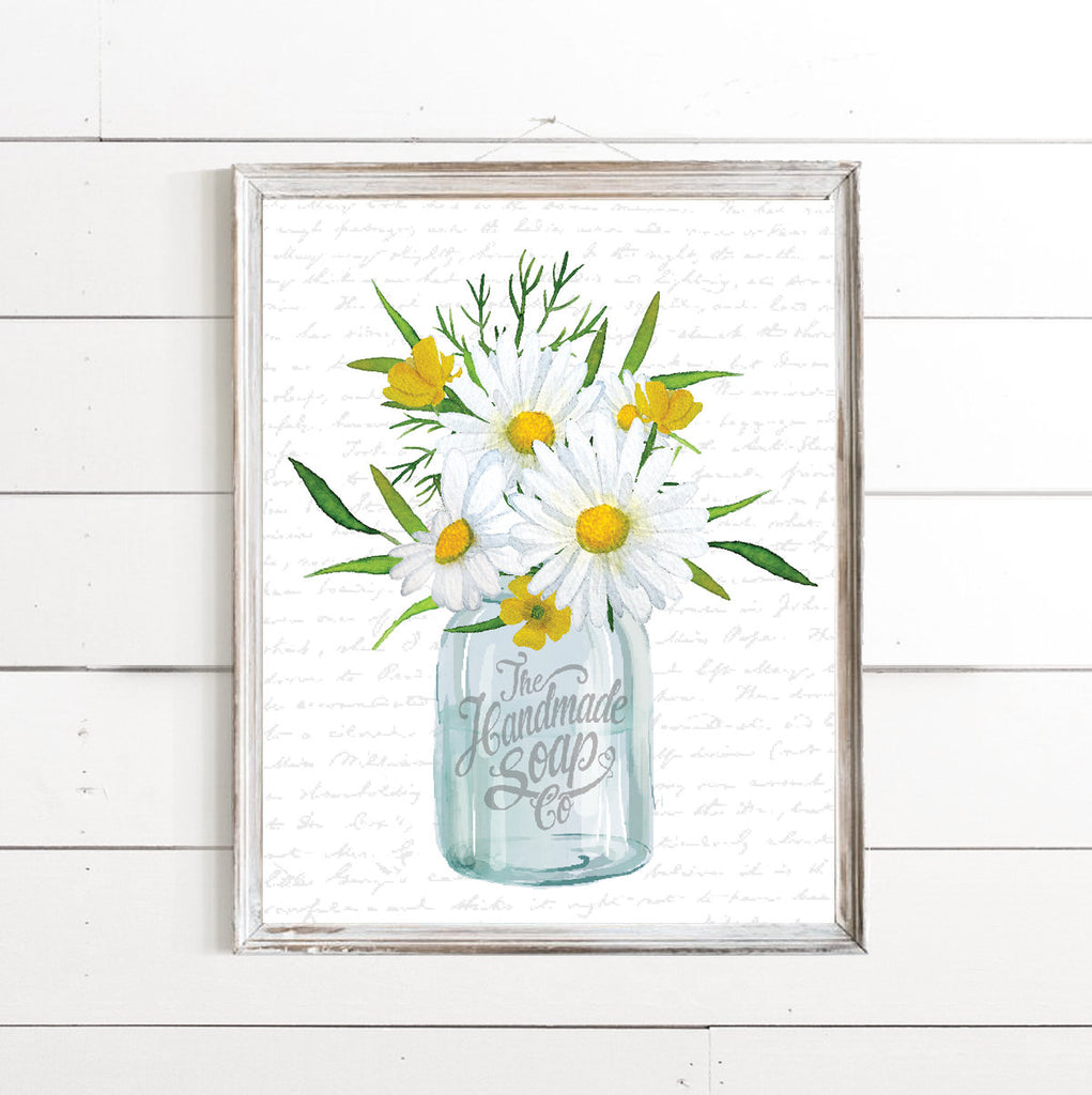 Blue Mason Jar Daisy Wildflower The Handmade Soap Co Print 