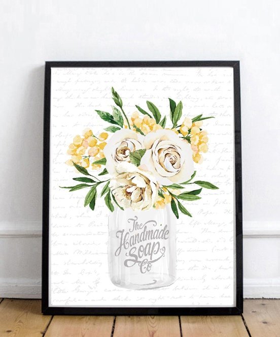 White Mason Jar Yellow Floral The Handmade Soap Co - Lettered & Lined