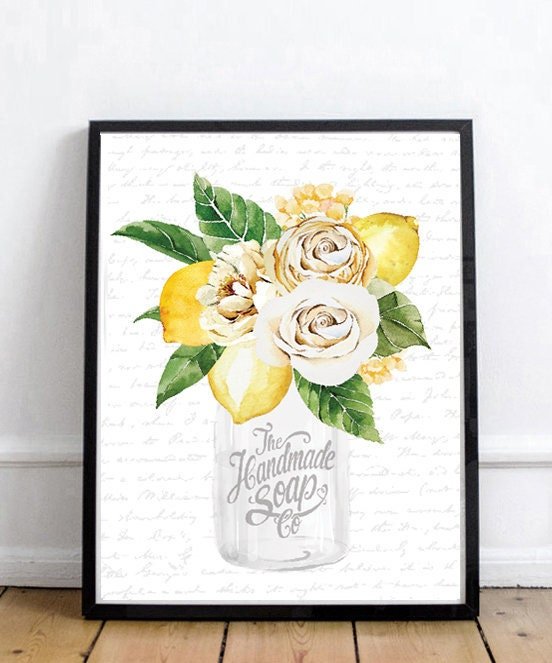 White Mason Jar Lemon Sunny Flowers The Handmade Soap Co - Lettered & Lined