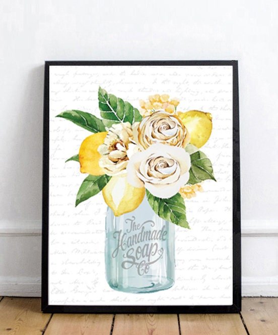 Blue Mason Jar Lemon Sunny Flowers The Handmade Soap Co - Lettered & Lined