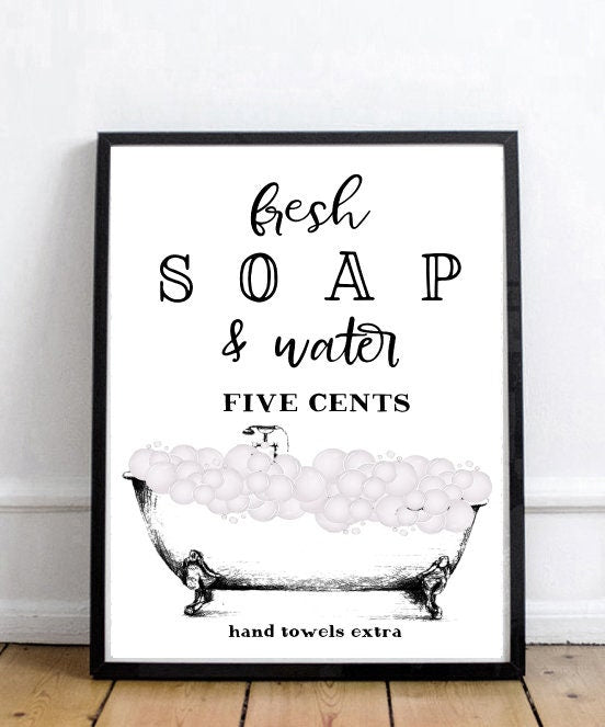 Fresh Soap and Water Five Cents Bubbles White Clawfoot Tub Hand Towels Extra Print 