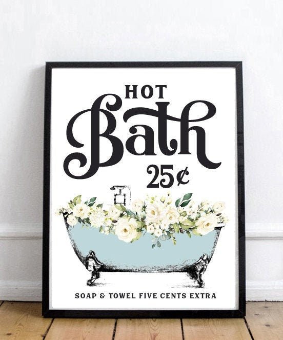 Hot Bath 25 Cents Blue Tub White Floral - Lettered & Lined